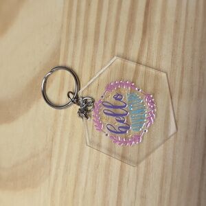 Hello adventure clear hexagon key chain